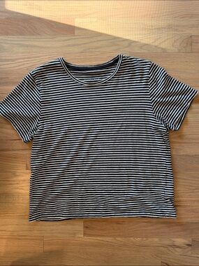 Everlane Black and White Striped Short Sleeve Tee